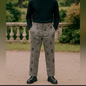 Teddy Fresh Gray Rose skull key Patterned Houndstooth limited release pants